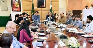 HIV Prevention Meeting chairs by Minister of State for National Health Services, Dr. Mukhtar Bharath, chair of the Task Force, along with Co-Chair Major General (R) Dr. Azhar Mahmood Kiani, reviewing key strategies to curb the spread of HIV in Pakistan