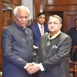 Sindh Governor, Syed Muhammad Nehal Hashmi awards the Hilal-e-Imtiaz to Senator Sarmad Ali at Governor House