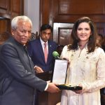 Sindh Governor, Syed Muhammad Nehal Hashmi awards the Hilal-e-Imtiaz to Savera Nadeem at Governor House