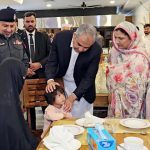 Federal Minister for Interior Mohsin Naqvi meets the families of police personnel martyred in Bannu during his visit to the Police Headquarters
