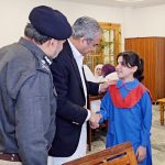 Federal Minister for Interior Mohsin Naqvi meets the families of police personnel martyred in Bannu during his visit to the Police Headquarters