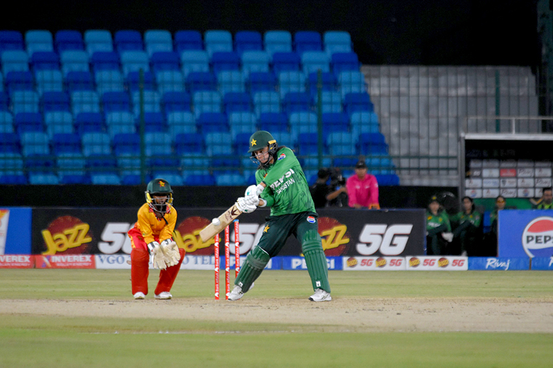 Pakistan Women's player plays a shot during the Women's Cricket 2nd T-20 match between Pakistan and Zimbabwe