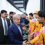 Prime Minister Muhammad Shehbaz Sharif meets the players of Peshawar Zalmi and Hyderabad Kingsmen, the finalists of the PSL at Qadafi Stadium