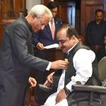 Sindh Governor, Syed Muhammad Nehal Hashmi confers civil award the Hilal-e-Imtiaz to Javed Raees at Governor House