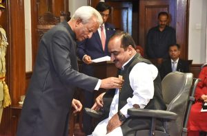 Sindh Governor, Syed Muhammad Nehal Hashmi confers civil award the Hilal-e-Imtiaz to Javed Raees at Governor House