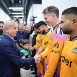 Prime Minister Muhammad Shehbaz Sharif meets the players of Peshawar Zalmi and Hyderabad Kingsmen, the finalists of the PSL at Qadafi Stadium