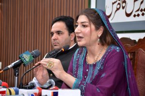 Member Balochistan Assembly, Farah Azeem Shah addresses during celebrating Mark e Haq at Quetta Press Club.
