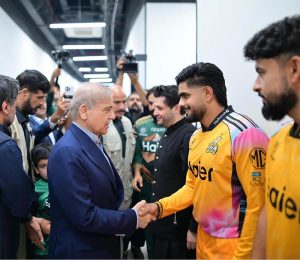 Prime Minister Muhammad Shehbaz Sharif meets the players of Peshawar Zalmi and Hyderabad Kingsmen, the finalists of the PSL at Qadafi Stadium