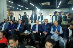 Prime Minister Muhammad Shehbaz Sharif enjoying the final Match of PSL 11 at Gaddafi Stadium