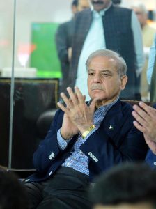 Prime Minister Muhammad Shehbaz Sharif enjoying the final Match of PSL 11 at Gaddafi Stadium