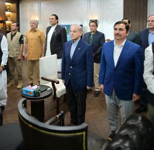 Prime Minister Muhammad Shehbaz Sharif enjoying the final Match of PSL 11 at Gaddafi Stadium