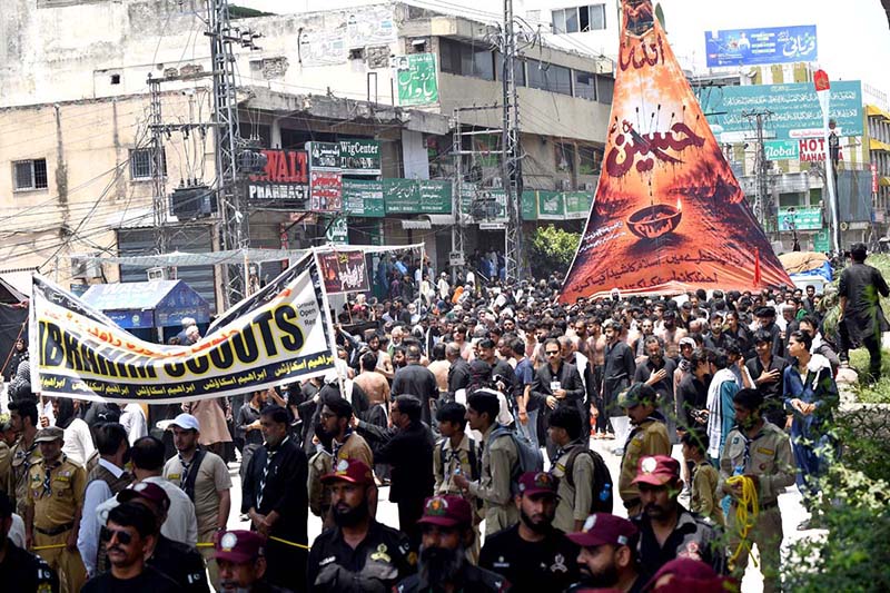 A large number of mourners attending the procession on 10th of the Holy Month of Muharramul Harram. Muharram is the mourning month in remembrance of the Shahadat of Hazrat Imam Hussain (RA), the Grandson of the Holy Prophet Mohammad (PBUH)