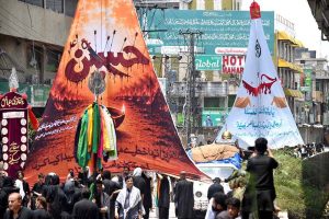 A large number of mourners attending the procession on 10th of the Holy Month of Muharramul Harram. Muharram is the mourning month in remembrance of the Shahadat of Hazrat Imam Hussain (RA), the Grandson of the Holy Prophet Mohammad (PBUH)