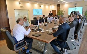 Federal Minister for Climate Change and Environmental Coordination Dr. Musadik Malik meeting with UN Resident Coordinator Mohamed Yahya at Ministry of Climate Change and Environmental.