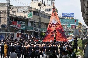 A large number of mourners attending the procession on 10th of the Holy Month of Muharramul Harram. Muharram is the mourning month in remembrance of the Shahadat of Hazrat Imam Hussain (RA), the Grandson of the Holy Prophet Mohammad (PBUH)