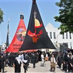 A large number of mourners attending main procession on 9th of Muharramul Haram at G-6. Muharramul Harram known as the first month of the Islamic calendar and the mourning month in remembrance of the martyrdom (Shahadat) of Hazrat Imam Hussain (RA), the grandson of the Holy Prophet Mohammad (PBUH)