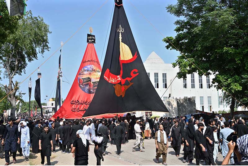 A large number of mourners attending main procession on 9th of Muharramul Haram at G-6. Muharramul Harram known as the first month of the Islamic calendar and the mourning month in remembrance of the martyrdom (Shahadat) of Hazrat Imam Hussain (RA), the grandson of the Holy Prophet Mohammad (PBUH)