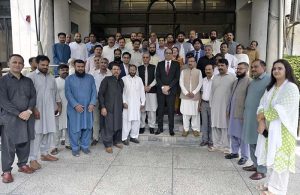 Federal Secretary for Information and Broadcasting Ashfaq Ahmad Khalil and Managing Director of Associated Press of Pakistan (APP) Muhammad Asim Khichi in a group photograph after 34th Associated Press of Pakistan Corporation (APPC) Board of Directors (BOD) Meeting at APP Headquarters.