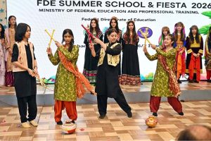 Students performing tableau during the Summer School & Fiesta 2026 at Islamabad College for Girls, F-6/2