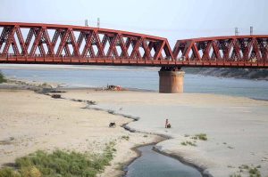 A view of dry beds of Indus River at Kotri due to shortage of water