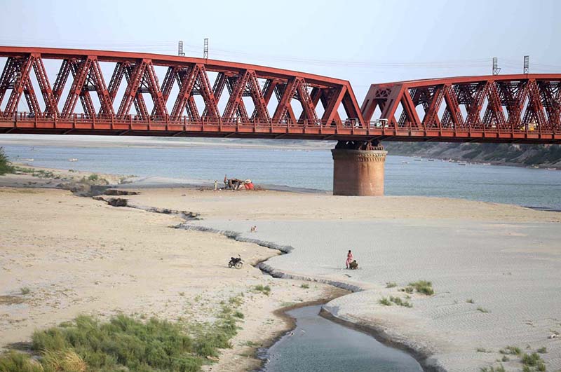 A view of dry beds of Indus River at Kotri due to shortage of water