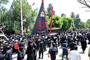 A large number of mourners attending main procession on 9th of Muharramul Haram at G-6. Muharramul Harram known as the first month of the Islamic calendar and the mourning month in remembrance of the martyrdom (Shahadat) of Hazrat Imam Hussain (RA), the grandson of the Holy Prophet Mohammad (PBUH)