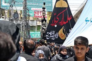 A large number of mourners attending the procession on 10th of the Holy Month of Muharramul Harram. Muharram is the mourning month in remembrance of the Shahadat of Hazrat Imam Hussain (RA), the Grandson of the Holy Prophet Mohammad (PBUH)