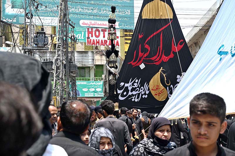 A large number of mourners attending the procession on 10th of the Holy Month of Muharramul Harram. Muharram is the mourning month in remembrance of the Shahadat of Hazrat Imam Hussain (RA), the Grandson of the Holy Prophet Mohammad (PBUH)
