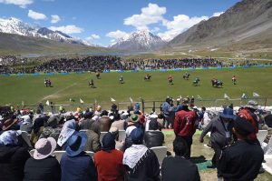 A view of free style polo match between Chitral Laspur and Gheezar teams during the opening ceremony of Shandur Polo Festival 2026 at the world’s highest polo ground
