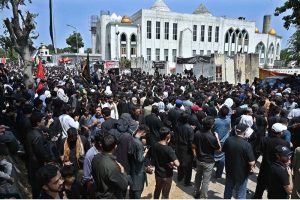 A large number of mourners attending main procession on 9th of Muharramul Haram at G-6. Muharramul Harram known as the first month of the Islamic calendar and the mourning month in remembrance of the martyrdom (Shahadat) of Hazrat Imam Hussain (RA), the grandson of the Holy Prophet Mohammad (PBUH)