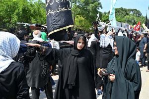 A large number of mourners attending main procession on 9th of Muharramul Haram at G-6. Muharramul Harram known as the first month of the Islamic calendar and the mourning month in remembrance of the martyrdom (Shahadat) of Hazrat Imam Hussain (RA), the grandson of the Holy Prophet Mohammad (PBUH)