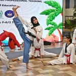 Students demonstrating their taekwondo skills during the Summer School & Fiesta 2026 at Islamabad College for Girls, F-6/2
