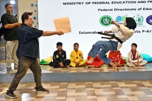 Students demonstrating their taekwondo skills during the Summer School & Fiesta 2026 at Islamabad College for Girls, F-6/2
