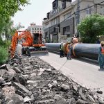 Workers are busy laying a huge water supply pipeline on Saidpur Road to improve the city's water distribution