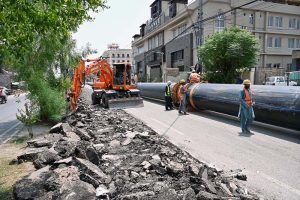 Workers are busy laying a huge water supply pipeline on Saidpur Road to improve the city's water distribution