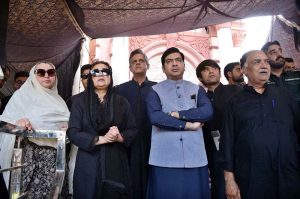 Provincial Minister for Information Azma Bokhari is addressing a press conference about Muharram security arrangements at Clock Tower Chowk