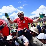 Players of the winning team of Chitral Laspur celebrate their victory during the Shandur Polo Festival 2026