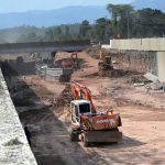 Heavy machinery is engaged in construction work at the Park Road underpass project in the Federal capital