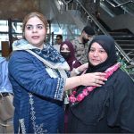 SIAL staff are welcoming female pilgrims from the first and second Hajj flights returning from Saudi Arabia at Sialkot International Airport