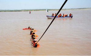 Rescue 1122 teams demonstrated emergency rescue and life-saving techniques during the third pre-flood preparedness mock exercise held at Head Muhammad Wala on the Chenab River.