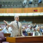 Prime Minister Muhammad Shehbaz Sharif addresses a session of the National Assembly