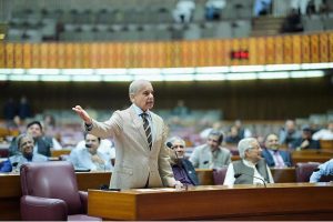 Prime Minister Muhammad Shehbaz Sharif addresses a session of the National Assembly