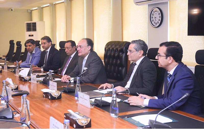 Federal Minister for Finance and Revenue, Senator Muhammad Aurangzeb, holding a meeting with a delegation of BYD Group and Mega Motor Company (MMC) led by Mr. Liu Xueliang, Vice President of BYD Group and General Manager, BYD Asia Pacific Auto Sales Division, and Mr. Aly Khan, Chief Executive Officer, Mega Motor Company (Private) Limited, at the Finance Division
