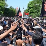 Mourners beating themselves during main procession on 9th Muharramul Haram at G-6. Muharramul Harram known as the first month of the Islamic calendar and the mourning month in remembrance of the martyrdom (Shahadat) of Hazrat Imam Hussain (RA), the grandson of the Holy Prophet Mohammad (PBUH)