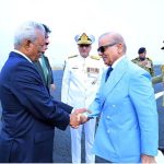 Governor Sindh Syed Nehal Hashmi receives Prime Minister Muhammad Shehbaz Sharif upon arrival at PNS Qasim