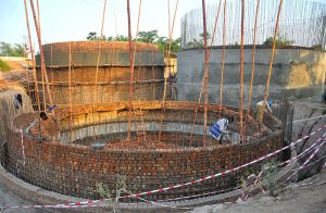 Labourers are engaged in the construction of a sewage disposal system along the Southern Bypass as part of an ongoing infrastructure development project aimed at improving the city's wastewater management and civic facilities.