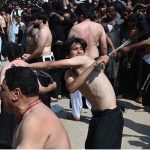 Mourners oozing themselves with knives and chains during main procession on 9th Muharramul Haram at G-6. Muharramul Harram known as the first month of the Islamic calendar and the mourning month in remembrance of the martyrdom (Shahadat) of Hazrat Imam Hussain (RA), the grandson of the Holy Prophet Mohammad (PBUH)