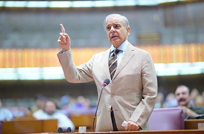 Prime Minister Muhammad Shehbaz Sharif addresses a session of the National Assembly