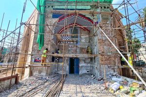 Walled City workers are busy repairing the historic Neela Gumbad. The Neela Gumbad Conservation Project is a significant initiative aimed at preserving and restoring one of Lahore's most historic and culturally rich areas