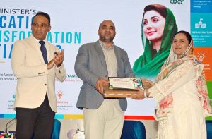Provincial Minister of School and Higher Education for Punjab Rana Sikandar Hayat Distribution merit certificate in the students during inauguration ceremony of Foundational Literacy and "New mercy (FLN) Campus 2026.